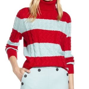Halogen Red and Light Blue Striped Turtleneck Sweater